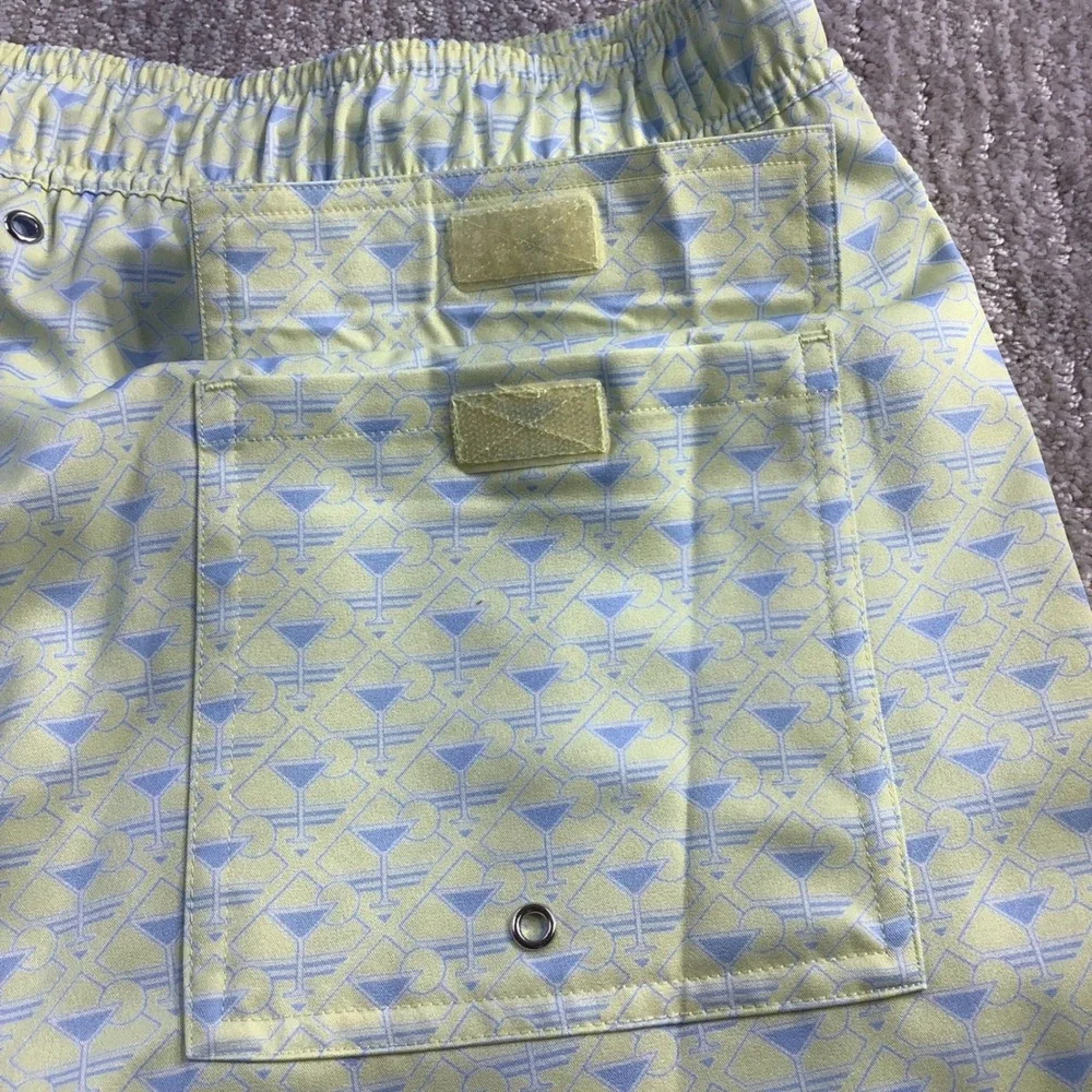 Robert Graham Martini Tower Swim Trunks Yellow Blue Martini Glass Size 2XL NWT